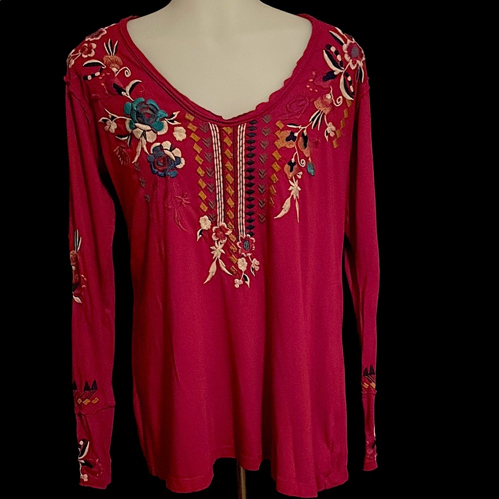 Johnny Was Embroidered Long Sleeve Tee